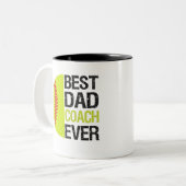 Beste vader Coach Ever Funny Fathers dag Softball  Tweekleurige Koffiemok (Voorkant links)