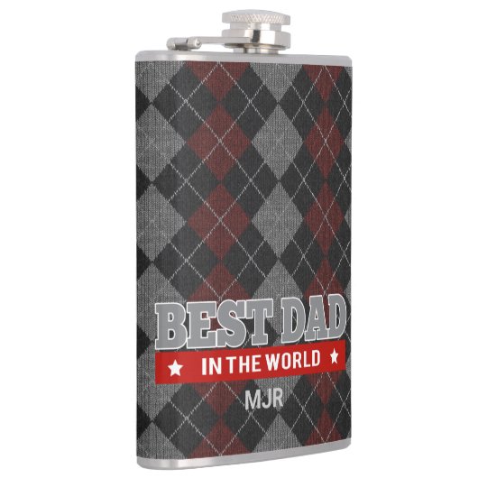 Beste vader Deep Red Argyle Monogrammed Heupfles (Rechts)