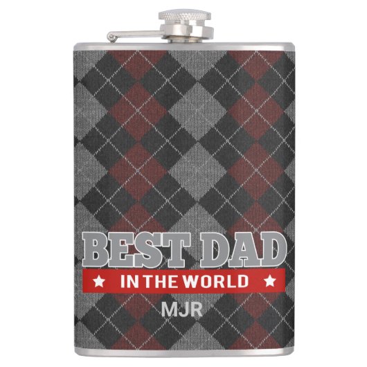 Beste vader Deep Red Argyle Monogrammed Heupfles (Voorkant)