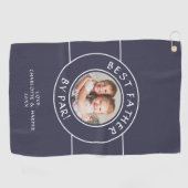 Beste vader door par golfer foto cadeau blauw wit golfhanddoek (Horizontaal)