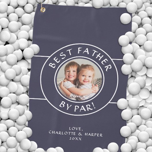 Beste vader door par golfer foto cadeau blauw wit golfhanddoek