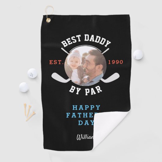 Beste vader door Par Retro Vaderdag zwart monogram Golfhanddoek (Insitu)