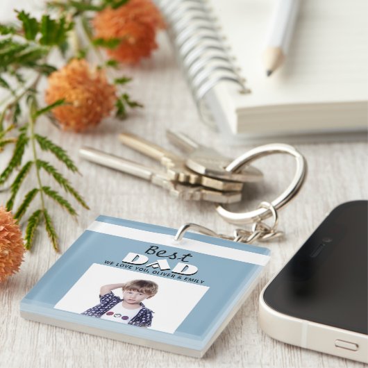 Beste vader Dusty Blue Foto Vader Dag Sleutelhanger (Voorkant Rechts)