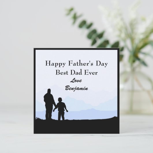 Beste vader en zoon Silhouettes Name Vaderdag Kaar Kaart (Staand voorkant)
