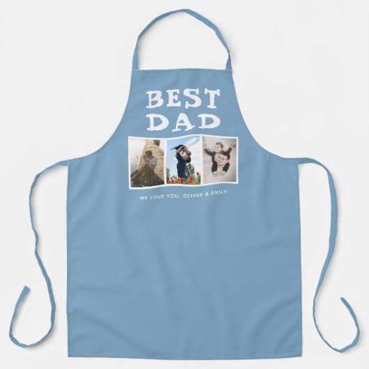 Beste vader familie 3 Foto Collage Keepomwille Blu Schort (Voorkant)