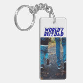 Beste vader foto blauwe 3d tekst sleutelhanger (Voorkant Links)