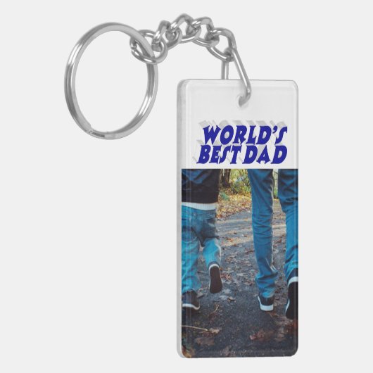 Beste vader foto blauwe 3d tekst sleutelhanger (Voorkant Links)