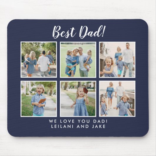 Beste vader! Foto Collage Modern Navy Blue Muismat (Voorkant)