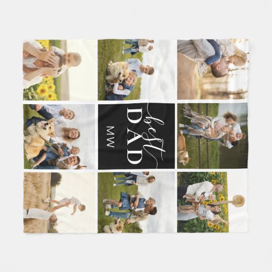 Beste vader Foto Collage Monogram vader Fleece Deken (Voorkant (Horizontaal))