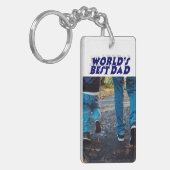 Beste vader foto donkerblauwe 3d tekst sleutelhanger (Voorkant Links)