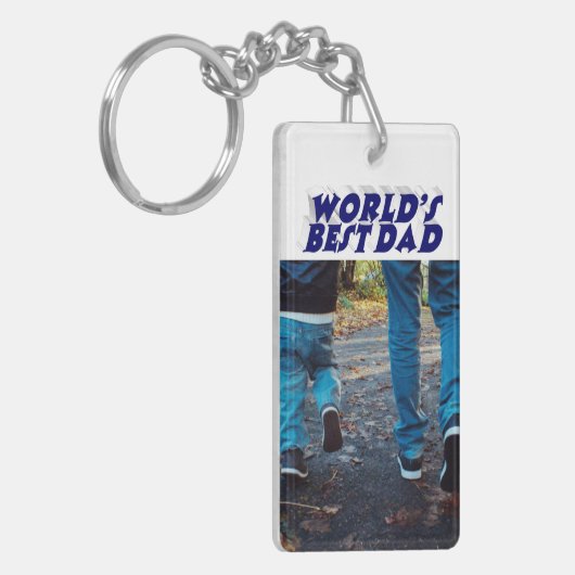 Beste vader foto donkerblauwe 3d tekst sleutelhanger (Voorkant Links)
