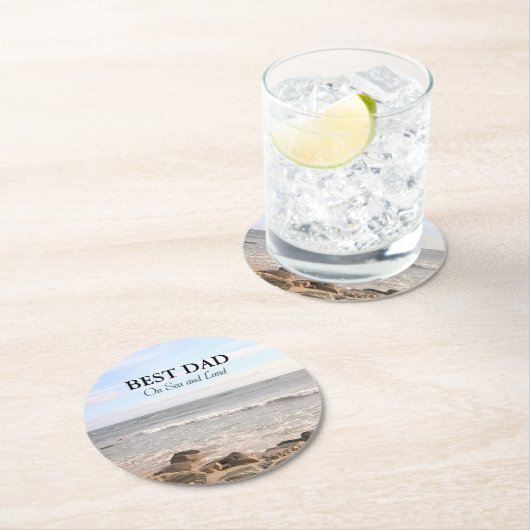 Beste vader Foto van Wavy Atlantic Ocean Blue Sky Ronde Kartonnen Onderzetter (Insitu)