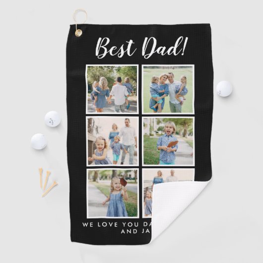 Beste vader! Foto's Collage Black Golfhanddoek (Insitu)