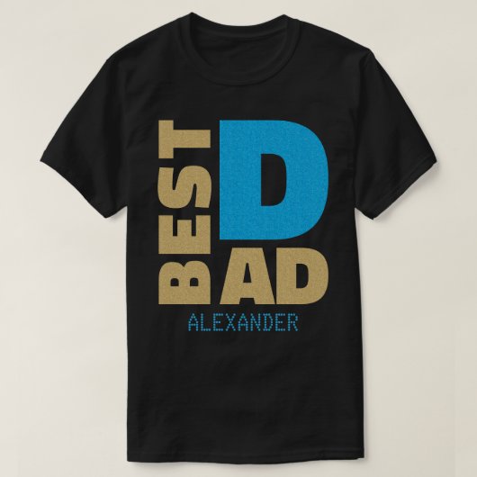 Beste vader Gold Blue Glitter Name Gepersonaliseer T-shirt (Design voorkant)