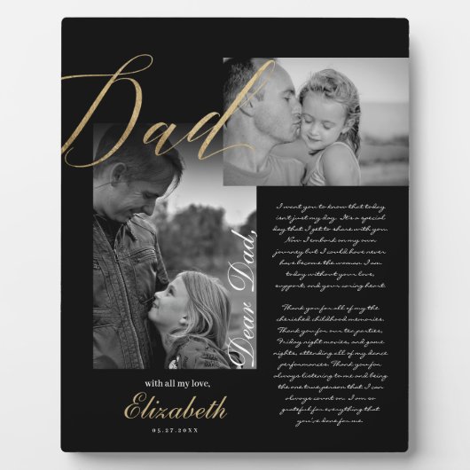 Beste vader | Gold Dad Script Weduwbericht foto Fotoplaat (Voorkant)