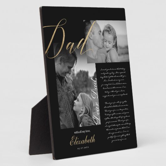 Beste vader | Gold Dad Script Weduwbericht foto Fotoplaat (Zijkant)
