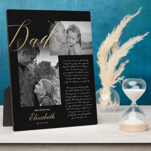 Beste vader | Gold Dad Script Weduwbericht foto Fotoplaat (Zijkant)
