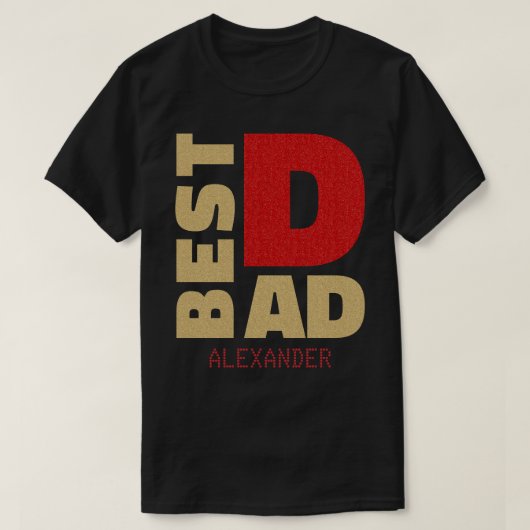 Beste vader Gold Red Glitter-naam Gepersonaliseerd T-shirt (Design voorkant)