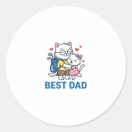 Beste Vader Golf Kat Knuffel Cute Vector Design_1 Ronde Sticker (Voorkant)