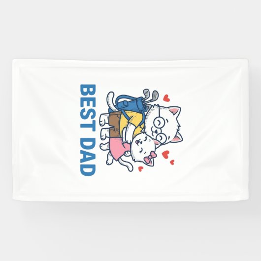 Beste Vader Golf Kat Knuffel Cute Vector Design_1 Spandoek (Horizontaal)