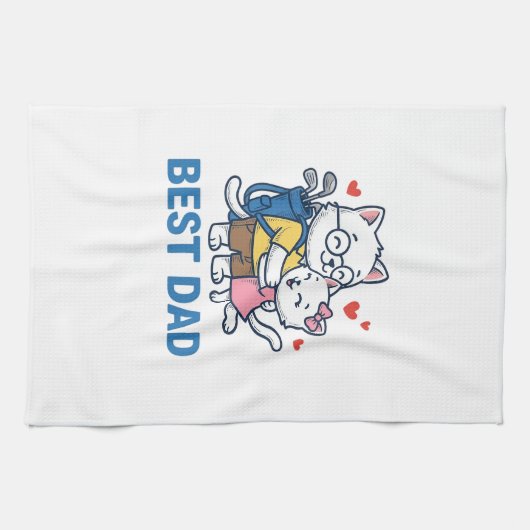 Beste Vader Golf Kat Knuffel Cute Vector Design_1 Theedoek (Horizontaal)