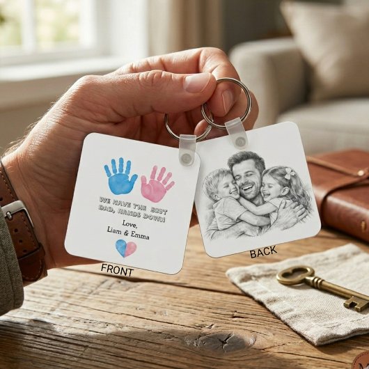 Beste Vader Hands Down Waterverf Handafdrukken Aan Sleutelhanger