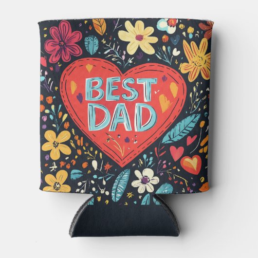 Beste vader hart en bloemen blikjeskoeler (Voorkant)