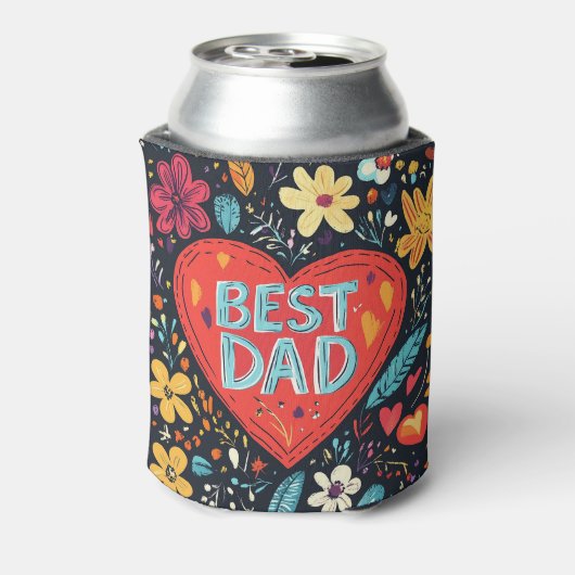 Beste vader hart en bloemen blikjeskoeler (Blikje Achterkant)