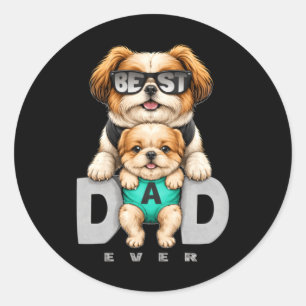 Beste Vader Hond Grappig Vaderdag Cadeau Cute Pupp Ronde Sticker