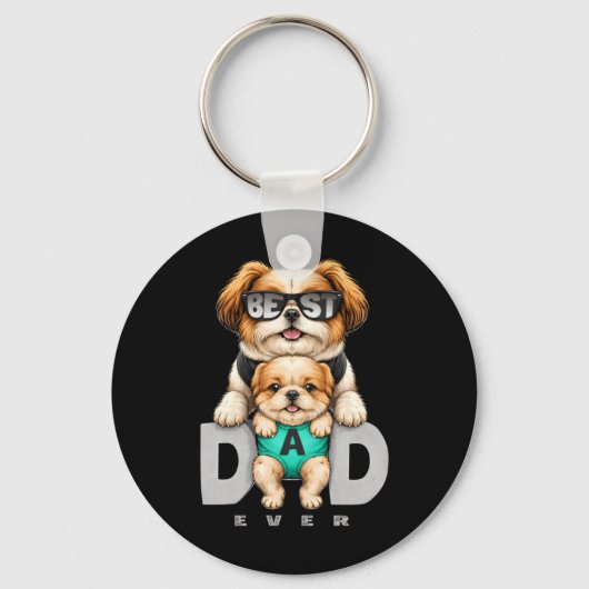 Beste Vader Hond Grappig Vaderdag Cadeau Mooie Pup Sleutelhanger (Voorkant)