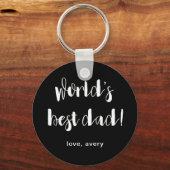 Beste vader met de naam van het kind in de zwarte  sleutelhanger (Voorkant)