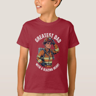 Beste vader met een brandende hart brandweerman he t-shirt