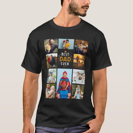 Beste vader ooit 10 foto collage held vader zwart t-shirt (Voorkant)
