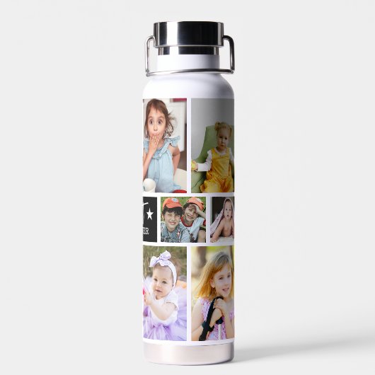 Beste vader ooit 12 foto collage vaders dag cadeau waterfles (Achterkant)