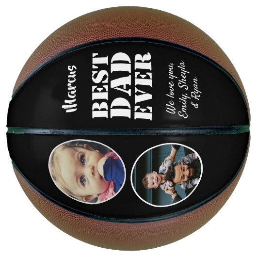 Beste vader ooit 2 Foto Collage Vader Dag Zwart Basketbal (Voorkant)