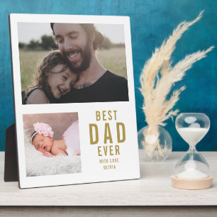 Beste vader ooit 2 Foto Collage White en Gold Fotoplaat
