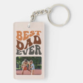 Beste vader ooit 2 Foto Groovy Retro Typografie Sleutelhanger (achterkant)