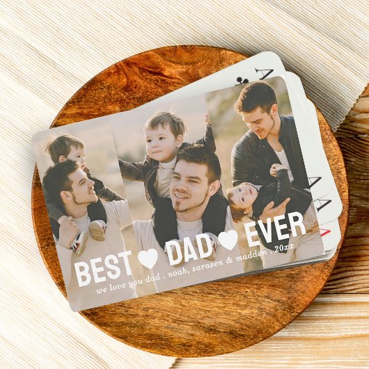 Beste vader ooit 3 foto collage harten op maat pokerkaarten