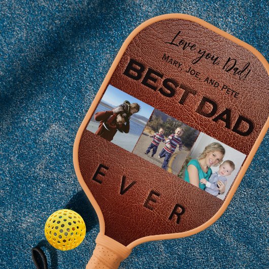 Beste vader ooit 3 foto collage typografie pickleball paddle