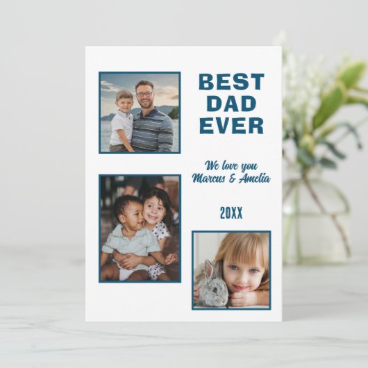 Beste vader ooit 3 Foto Collage Vaderdag Feestdagenkaart (Staand voorkant)