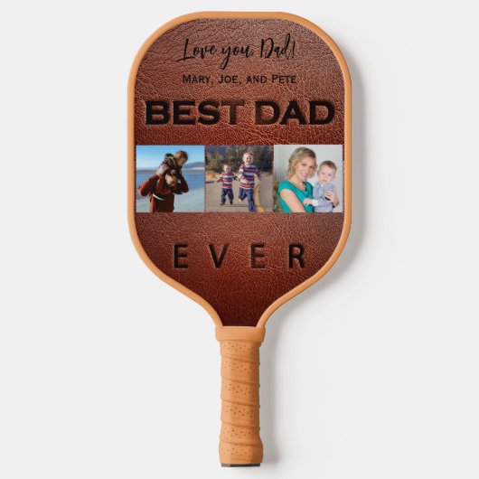 Beste vader ooit 3 fotocollage typografie pickleball paddle (Voorkant)