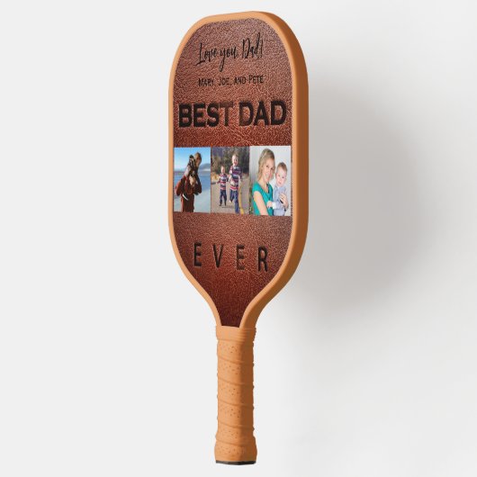 Beste vader ooit 3 fotocollage typografie pickleball paddle (Links)