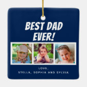 Beste vader ooit 3 Foto's marineblauw Keramisch Ornament (Achterkant)