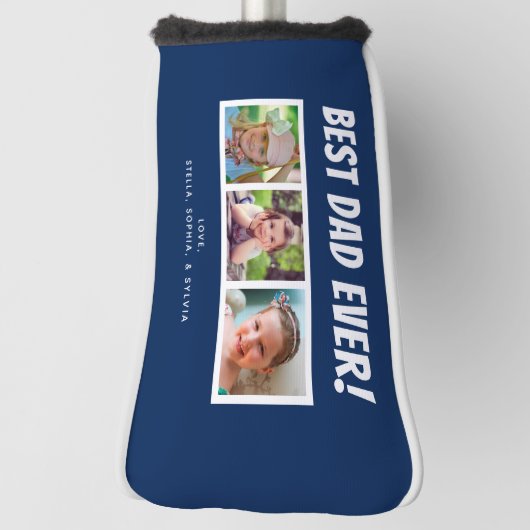 Beste vader ooit 3 Foto's op Donkere Blauwe Golfho Golfheadcover (Draai 90)