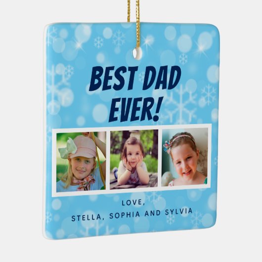 Beste vader ooit 3 Foto's Snowflakes Keramisch Ornament (Rechts)
