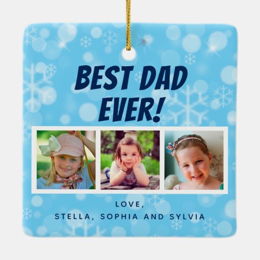 Beste vader ooit 3 Foto's Snowflakes Keramisch Ornament (Achterkant)