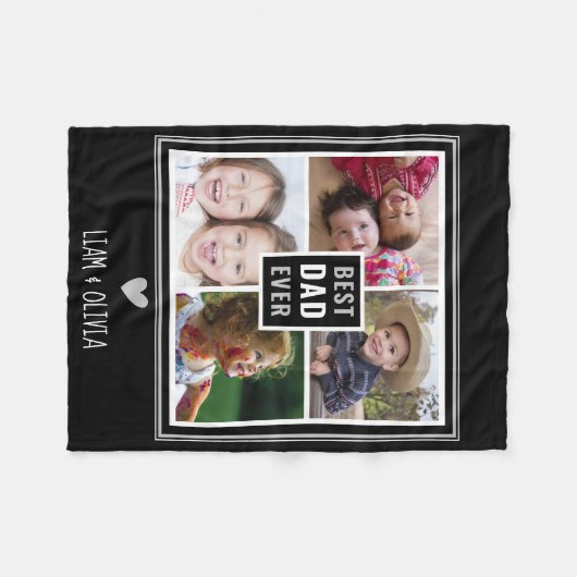 Beste vader ooit 4 Foto Collage Black en White Fleece Deken (Voorkant (Horizontaal))