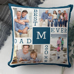 Beste vader ooit 4 Foto Collage Blue White Monogra Kussen<br><div class="desc">Aangepast fotocollage Pillow voor de beste vader ooit. De sjabloon is opstelling klaar voor u om 4 van uw favoriete foto's, het jaar en het initiaal toe te voegen. Een groot geschenk voor vaderdag, een verjaardag of als keepomwille van een gebeurtenis of persoonlijke prestatie. Het ontwerp heeft een vers kleurenpalet...</div>