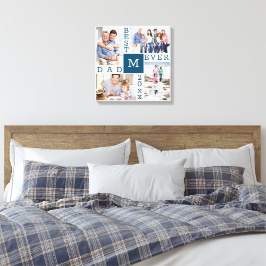 Beste vader ooit 4 Foto Collage Blue White Square Canvas Afdruk (Insitu (Slaapkamer))