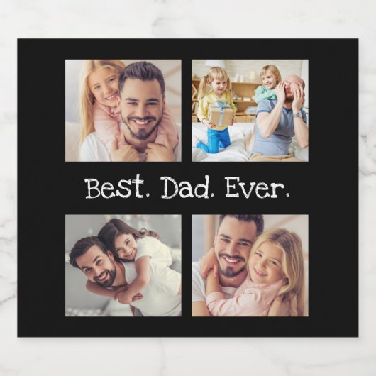 Beste vader ooit 4 Foto Collage Fun Keepslag Bier Etiket (Enkel label)